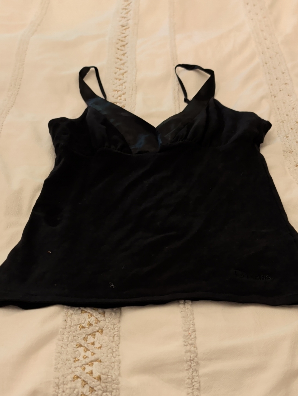 Guess Black Satin-Trim V-Neck Cami